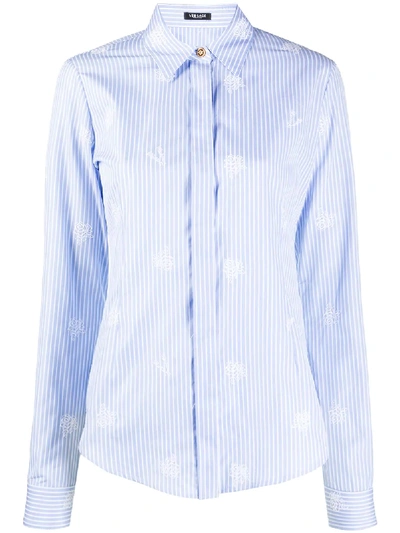 Shop Versace Medusa Print Striped Shirt In Blue