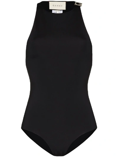 Shop Gucci Gg Crystal Swimsuit In Black