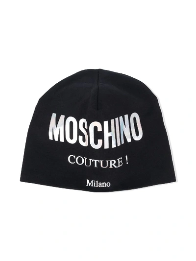 Shop Moschino Logo Print Beanie In Black