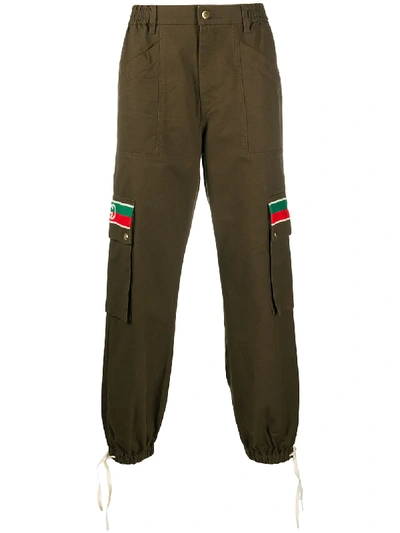 Shop Gucci Web-detail Cargo Trousers In Brown