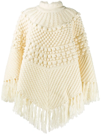 Shop Saint Laurent Chunky-knit Poncho In Neutrals