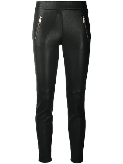 Alexander Mcqueen Lace-trim Skinny Leather Trousers In Black
