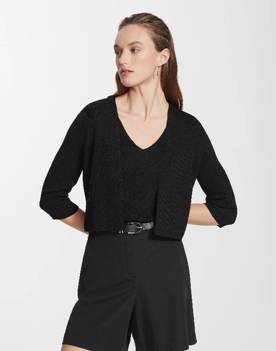 Shop Lafayette 148 Finespun Voile Open-front Cropped Cardigan In Black
