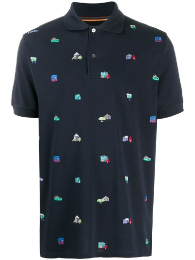 Shop Paul Smith House Embroidery Polo Shirt In Blue