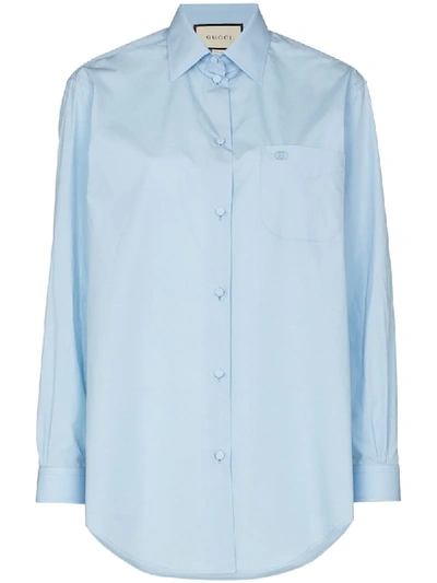 Shop Gucci Button-up Long-sleeve Shirt In Blue