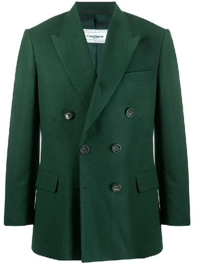 Shop Casablanca Double-breasted Wool Blazer In Green