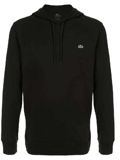 Shop Lacoste Embroidered Logo Hoodie In Black