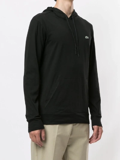 Shop Lacoste Embroidered Logo Hoodie In Black