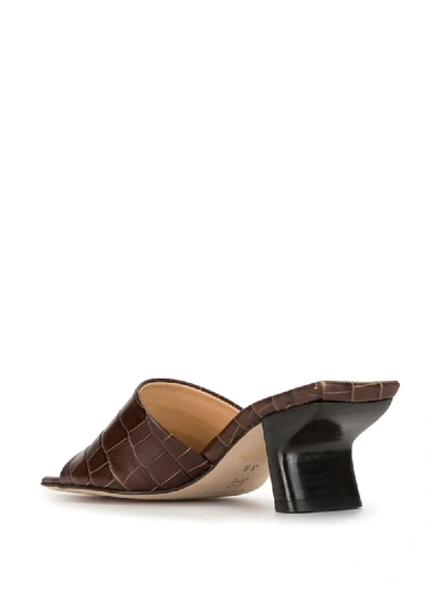 Shop By Far Lily Crocodile Embossed Mules In Brown