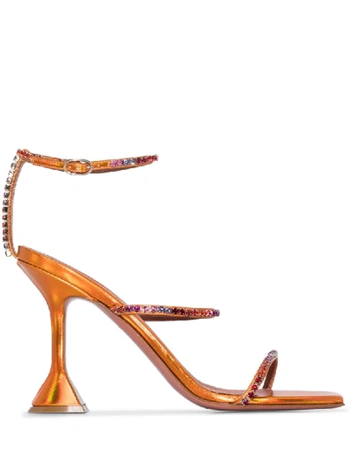 Shop Amina Muaddi Gilda 95mm Crystal Sandals In Orange