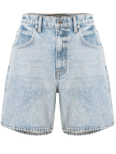 Shop Alexander Wang T Logo Patch Denim Shorts In Blue