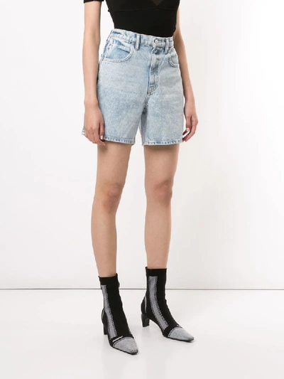 Shop Alexander Wang T Logo Patch Denim Shorts In Blue