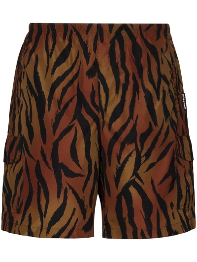 Shop Palm Angels Tiger Print Swim Short In Brown