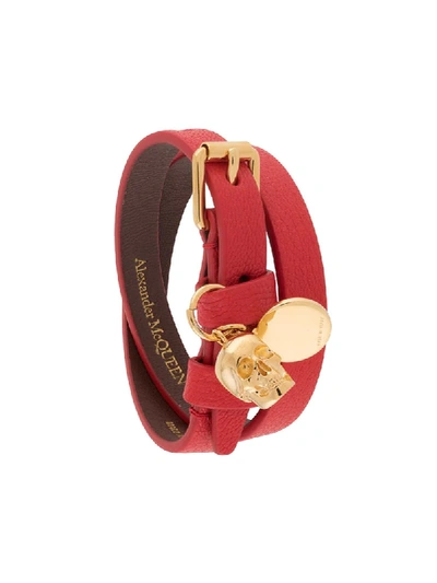 Shop Alexander Mcqueen Double Wrap Leather Bracelet In Red