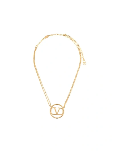 Shop Valentino Vlogo Pendant Necklace In Gold