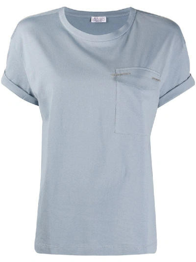 Shop Brunello Cucinelli One Pocket Crew Neck T-shirt In Blue