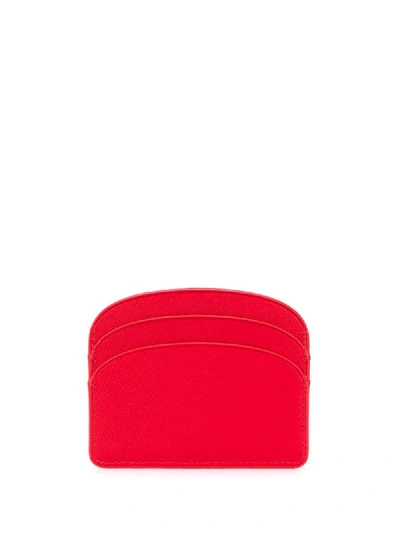 Shop Apc Demi-lune Calf Leather Cardholder In Red