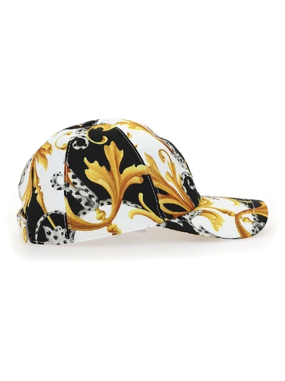 Shop Versace Baseball Hat In Bianco-nero-oro