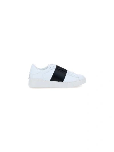 Shop Valentino Open Leather Sneakers In Bianco/nero/bianco