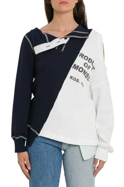 Shop Monse Cold Shoulder Split Sweatshirt In Blu