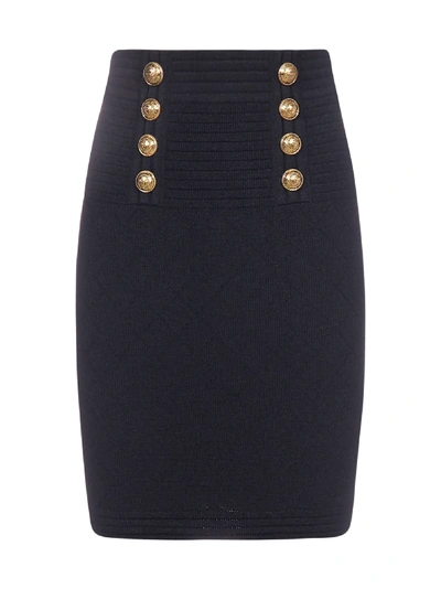 Shop Balmain Buttoned Stretch Knit Skirt In Noir