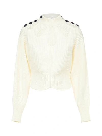 Shop Self-portrait Cut-outs Cotton And Wool Sweater In Ivory