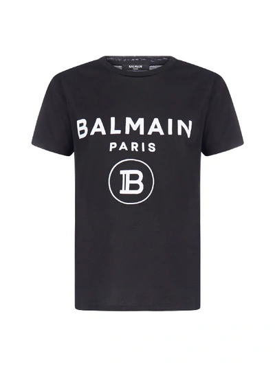 Shop Balmain Logo Cotton T-shirt In Noir Blanc