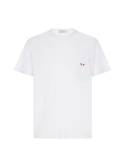 Shop Maison Kitsuné Tricolor Fox Patch-chest Pocket Cotton T-shirt In White