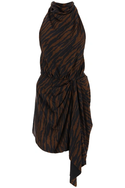 Shop Attico Kaia Zebra Print Mini Dress In Nero Marrone (brown)