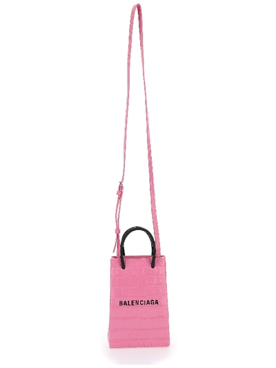 Shop Balenciaga Shopping Phone Holder Bag In Baby Pink
