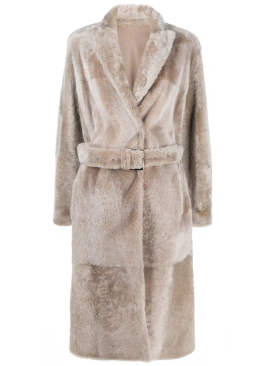 Shop Brunello Cucinelli Belted Single-breasted Coat In Neutrals