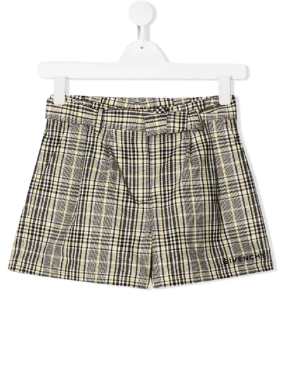 Shop Givenchy Teen Check-print Embroidered Logo Shorts In Black