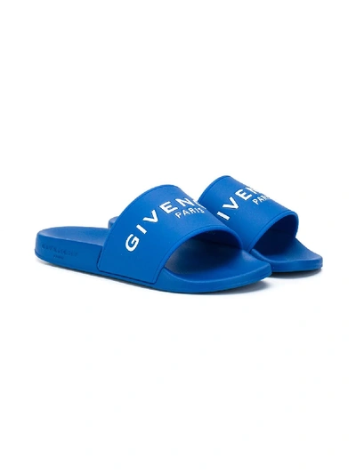 Shop Givenchy Logo-print Flat Slides In Blue