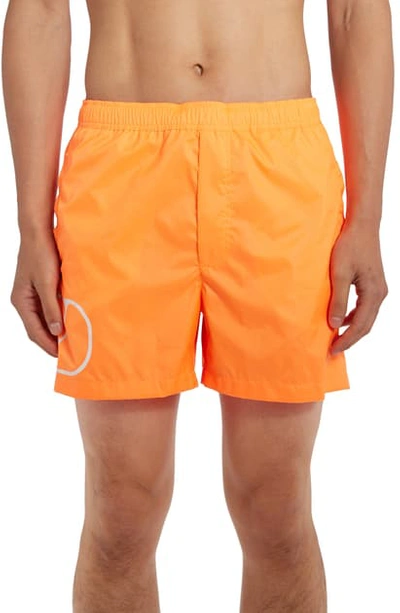 Shop Valentino Vlogo Swim Trunks In Orange Fluo White