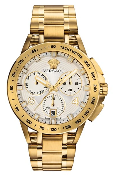 Shop Versace Sport Tech Chronograph Bracelet Watch, 45mm In Gold/ White/ Gold