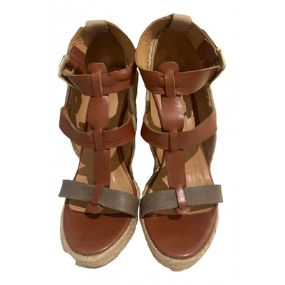 Pre-owned Hoss Intropia Leather Sandals In Camel