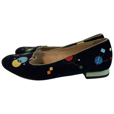 Pre-owned Charlotte Olympia Kitty Black Cloth Ballet Flats