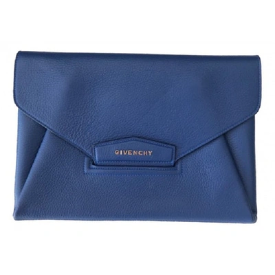 Pre-owned Givenchy Antigona Blue Leather Clutch Bag