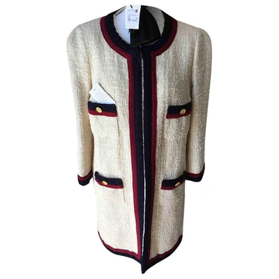 Pre-owned Edward Achour White Tweed Coat