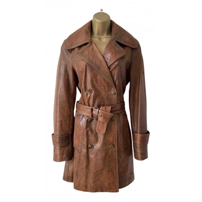 Pre-owned Belstaff Leather Trench Coat In Brown