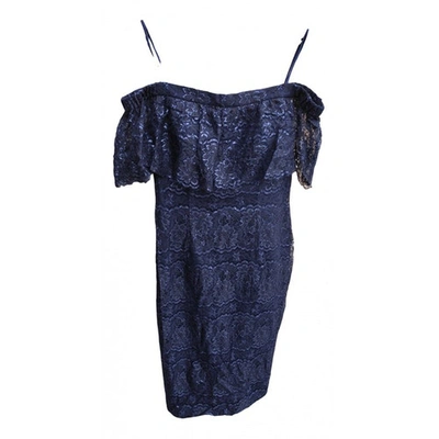 Pre-owned Theia Lace Mid-length Dress In Navy