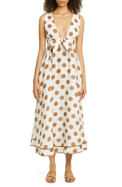 Shop Zimmermann Polka Dot Linen Sundress In Tan Dot