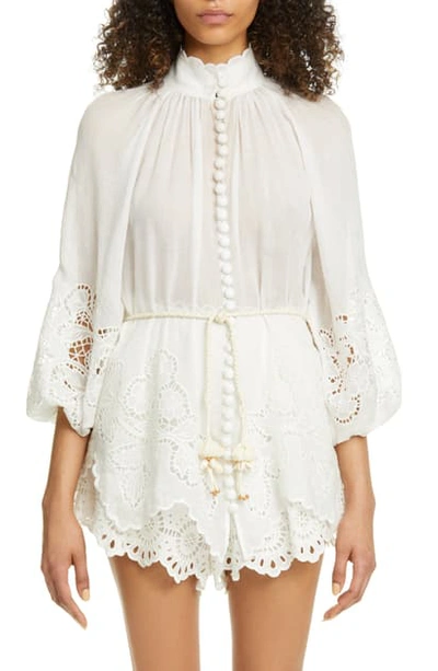 Shop Zimmermann Carnaby Scallop Blouse In Ivory