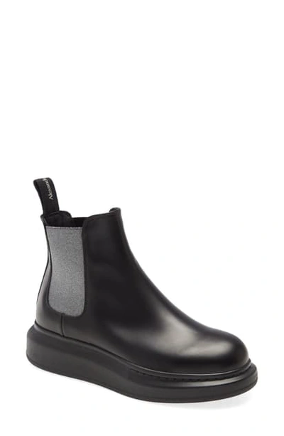 Shop Alexander Mcqueen Chelsea Platform Boot In Black/ Silver