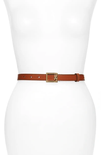 Shop Givenchy Gv3 Leather Skinny Belt In Chestnut