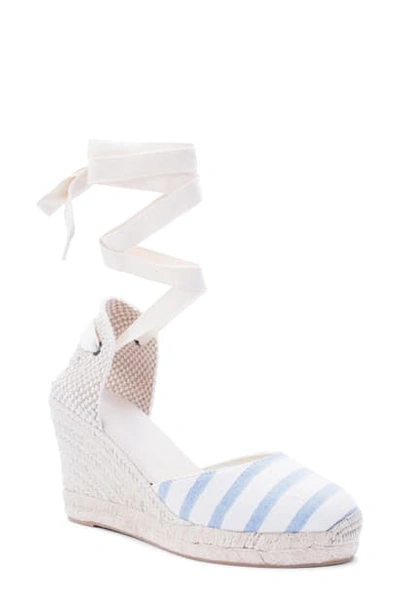 Shop Soludos Wedge Lace-up Espadrille Sandal In White/ Blue