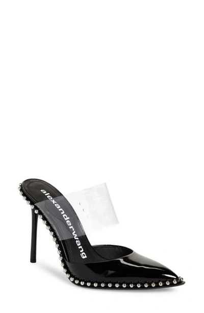 Shop Alexander Wang Rina Studded Clear Strap Pointed Toe Mule In Black