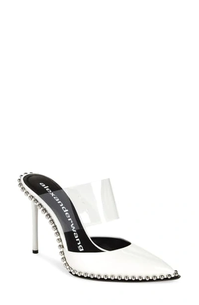 Shop Alexander Wang Rina Studded Clear Strap Pointed Toe Mule In White