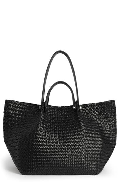 Allsaints Allington East West Straw Tote Bag In Black | ModeSens