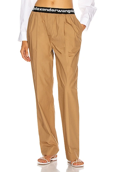 Shop Alexander Wang T Pull On Logo Pleated Pant In Tobacco